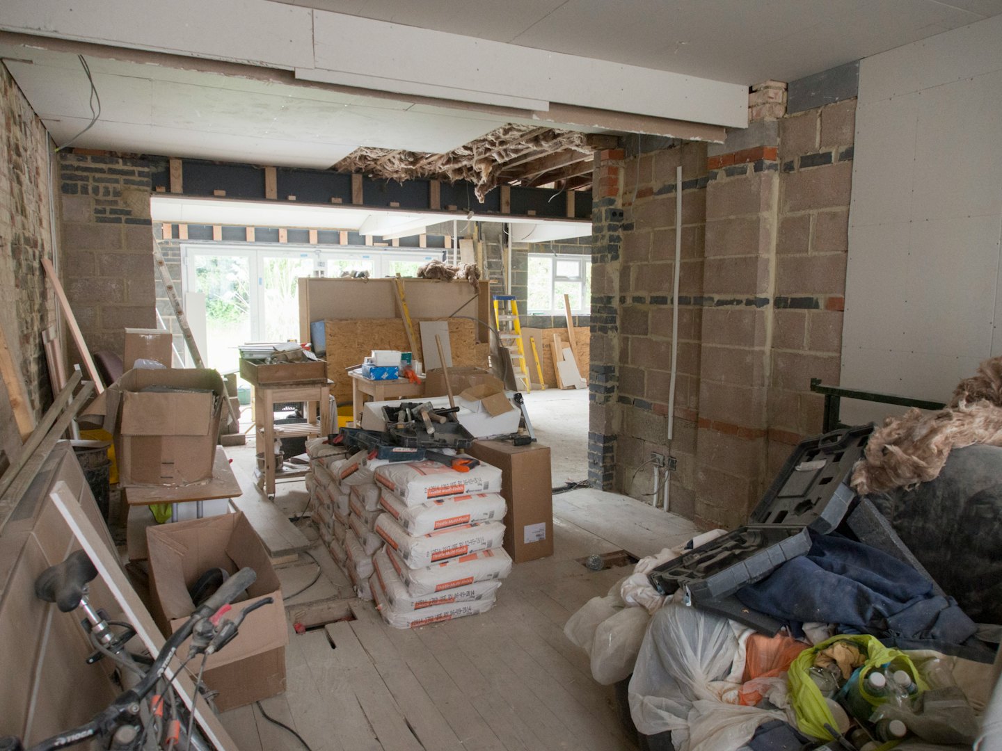 Unfinished room during a residential home renovation project.